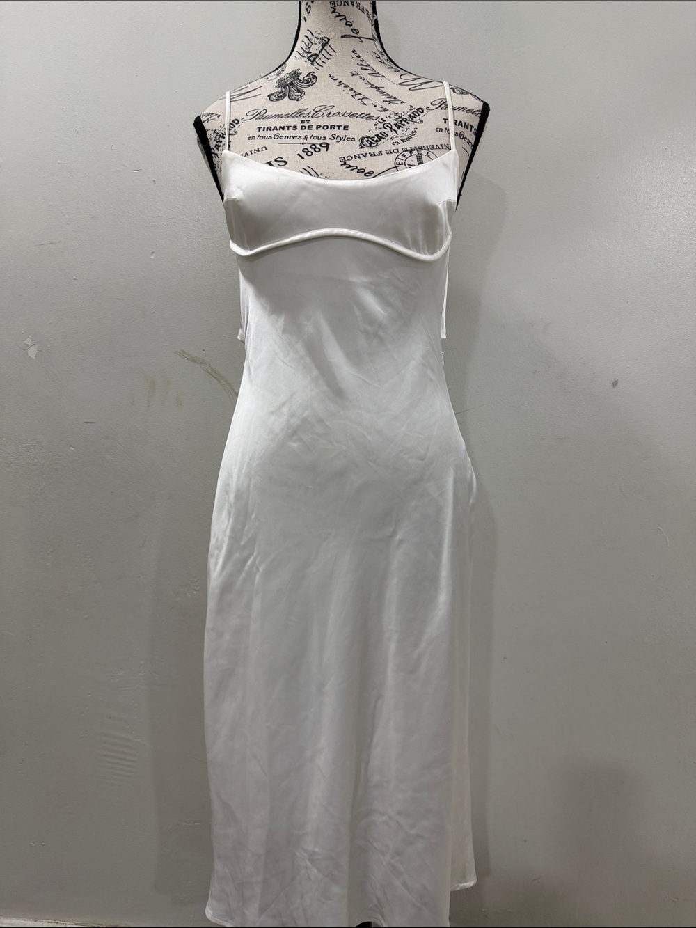 Zara White Satin Slip Dress Adjustable Straps Midi Camisole Size S